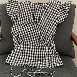 JCrew flutter sleeve v-neck gingham blouse